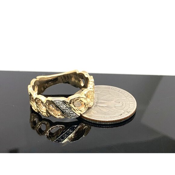 Men's Wedding Band 14k Yellow Gold Diamond Ring Link Estate Jewelry Size 9.5 - Picture 14 of 14